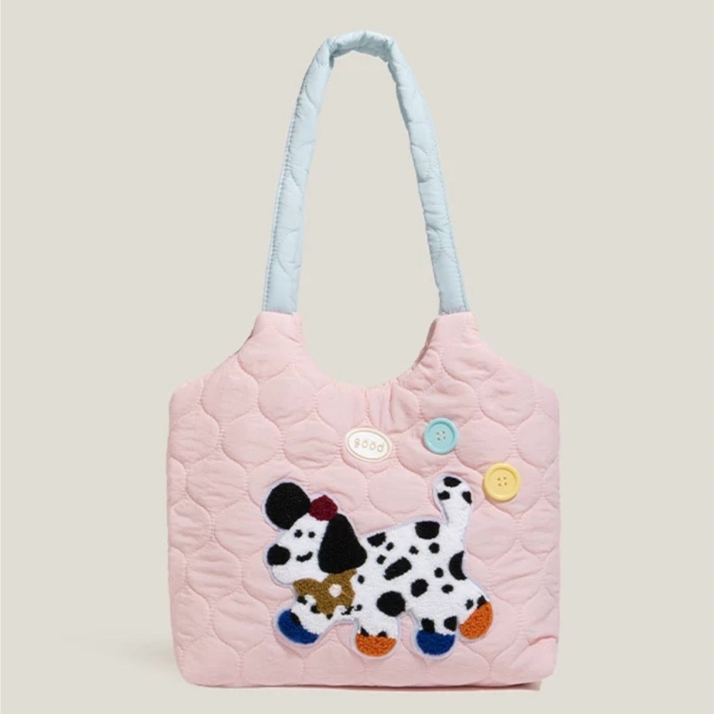 Quilted Pink Dog Appliqué Tote Bag